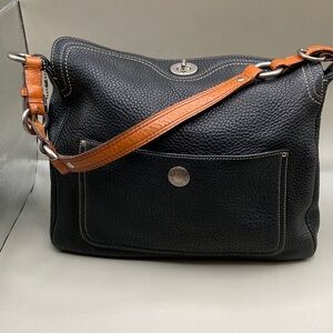 Coach Pebbled Black Leather with Brown Strap Stylish Classy Coach